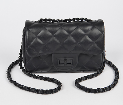 Black Matte Vegan Leather Quilted Purse Crossbody Flap Cutch Bag Black Chain $59.00