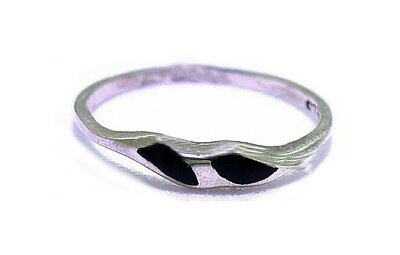 #ad Black Onyx Inlay Gemstone Sterling Silver Ring Size 3.75 to 6.75 YOU SELECT SIZE
