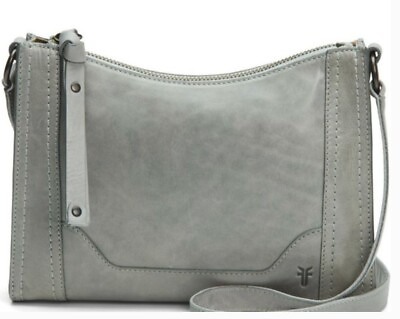 #ad Frye Crossbody Handbag Melissa Zip Crossbody Leather Ice Gray Excellent $198