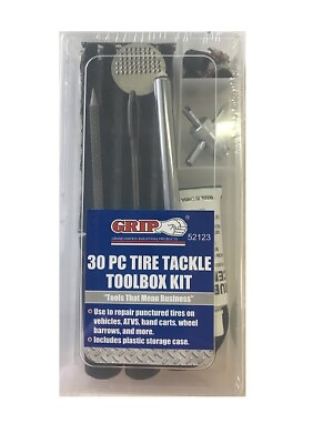 #ad GRIP 30pc Tire Repair Kit Tool Box Set Puncture Fix it Kit New Tools Plugs 52123