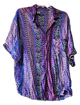 #ad Vintage Buon Uomo paisley Floral purple rayon Shirt Men XL button up