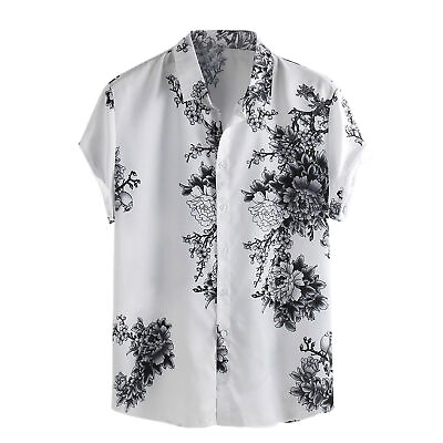 #ad Men Shirt Ink Painting Breathable Loose fitting Buttons Shirt Beachwear