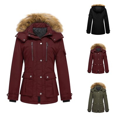 #ad Women#x27;s Thermal Fur Hooded Jacket Warm Winter Quilted Casual Pocket Parka Coat