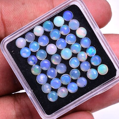 #ad 42 Pcs Natural Opal Round Flashy Multi Color Loose 4mm Cabochon Gemstones Lot