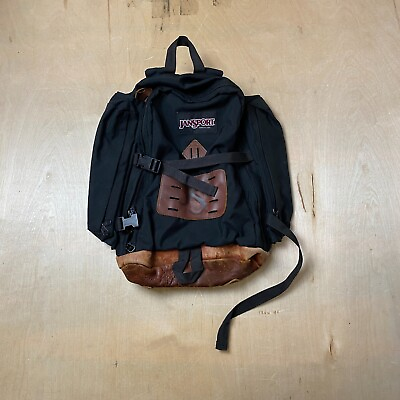 #ad Vintage JanSport Black Leather Bottom Hiking Backpack School USA MADE
