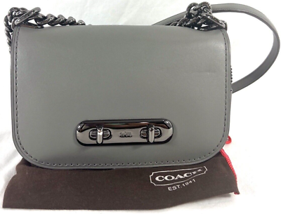 #ad COACH Swagger 20 Gray Leather amp; Hardware Chainlink Crossbody Shoulder Bag