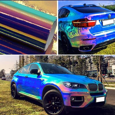 #ad Holographic Laser Blue Car Vinyl Wrap Gloss Color Change DIY Air Release