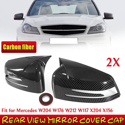 #ad Carbon Fiber Side Rear Horn Mirror Cover Fits Mercedes W212 W204 W117 C E Class