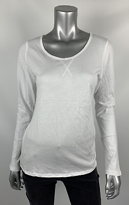 #ad Alexander Del Rossa Womens Tee M White Sweatshirt Scoop Neck Long Sleeve New