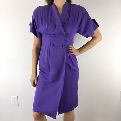 #ad Susane Bennett Petite Vintage Purple Secretary Dress Size 4 Midi Button Front