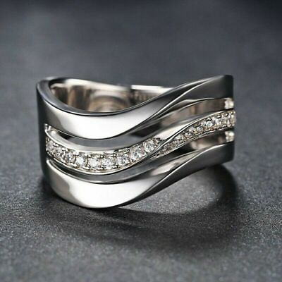 #ad Rings 925 Silver Wedding Rings Fashion White Sapphire Jewelry Sz 6 10 Women