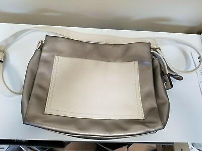 #ad Clutch Purse Handbag Cream amp; Silver Color 12quot; x 9quot;