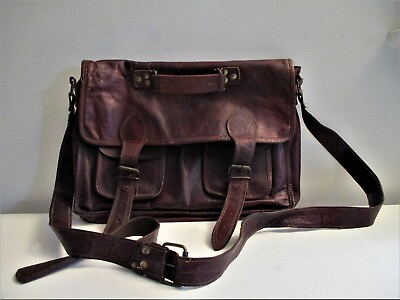 #ad Vintage Genuine Brown Oiled Leather Briefcase Messenger Bag Laptop Unisex Nice