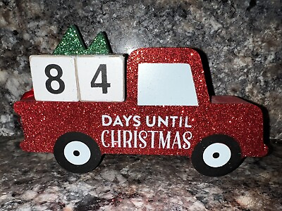 #ad Christmas Pickup Truck Advent Countdown Days Calendar Red Glitter Trees Blocks