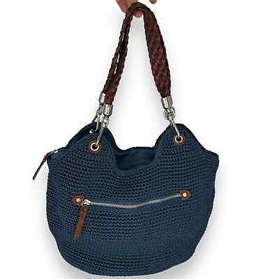 #ad The SAK Indio Crochet Hobo Purse Vintage Blue Handbag Braided Handle