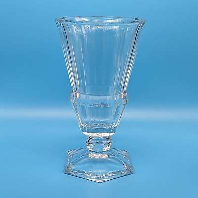 #ad VAL ST LAMBERT Belgian Crystal 10quot; Footed Vase GARDENIA Art Deco Marked RARE VTG