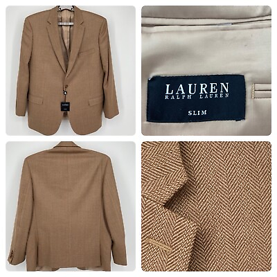 #ad Ralph Lauren LRL Blazer 46R Mens Sport Coat Jacket Silk amp; Wool 2 Button Slim Fit
