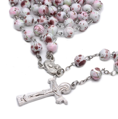 #ad White Purple Pink Splash Rosary with Holy Trinity Crucifix Catholic
