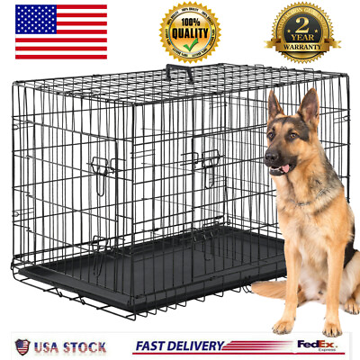 #ad Extra Large Dog Crate Kennel 48quot; Folding Pet Cage Metal w 2 Doors amp;Tray XL XXL
