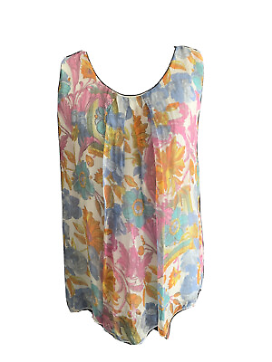 #ad MADE IN ITALY MULTI FLORAL SLEEVELESS SILK BLEND NWT