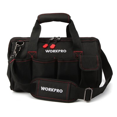 #ad WORKPRO Tool Bag 14 inch Multi pocket Tool Organizer w Adjustable Shoulder Strap