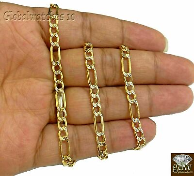 #ad 22quot; Real 10K Yellow Gold Figaro Link Chain 4mm Necklace Diamond Cut Lobster
