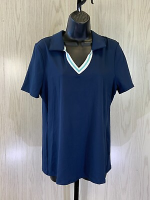 #ad Sincerely Jules Active Short Sleeve Polo Tee Women#x27;s Size M Navy MSRP $50