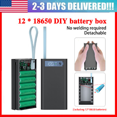 #ad 5V Detachable DIY 12x18650 Battery Case LCD Display Power Bank Shell Charger Box