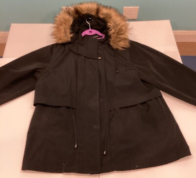 #ad Unbranded Womens Black XL Parka Jacket with Hood and Light Brown Faux Fur
