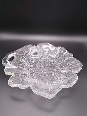 #ad Textured Pebbled Glass Leaf Shaped Clear Nappy Dish 8quot; di
