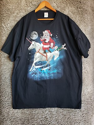 #ad Santa Cat Riding Unicorn Black T Shirt 3XL