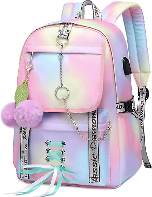 #ad Girls Backpack School Bag Cute Bookbag Gothic Backpack for Teen Girls Women Pink