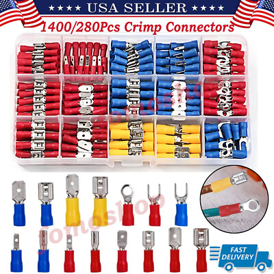 #ad 1400Pcs Assorted Insulated Electrical Wire Terminals Crimp Connectors Spade Kit