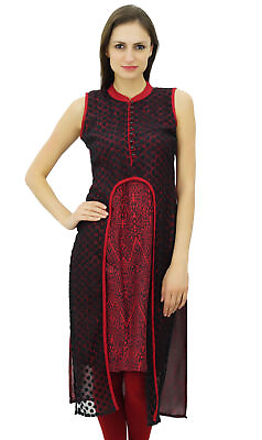 #ad Bimba Long Straight Kurta Designer Lace Detail Kurti Chic Dress PRx