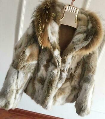 #ad New Chic Vintage Women Jacket Genuine Real Farm Rabbit Fur Coat Hooded Outwear@I