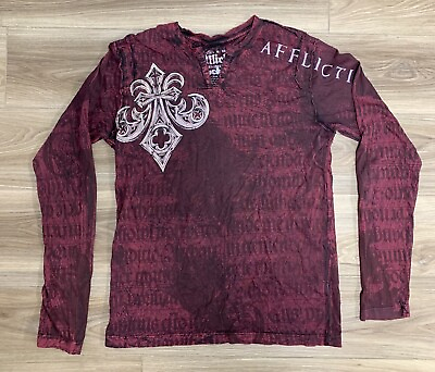 #ad Vintage Y2K Affliction T Shirt Goth Angel Wings Cross Long Sleeve Mens Size M