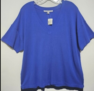#ad Womens Adrienne Vittadini Size XL Blue Knit Short Sleeve Vneck Pullover Top