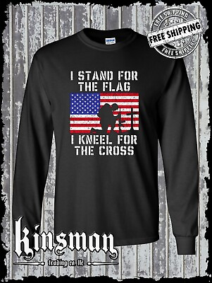 #ad I Stand for the Flag Kneel for the Cross Long Sleeve T Shirt American Patriot US