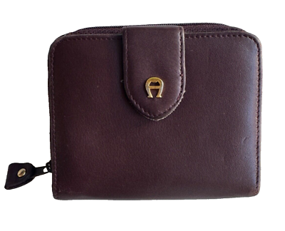 #ad Vintage Etienne Aigner Burgundy Leather Wallet Zip Coin Purse Bifold Money Bag