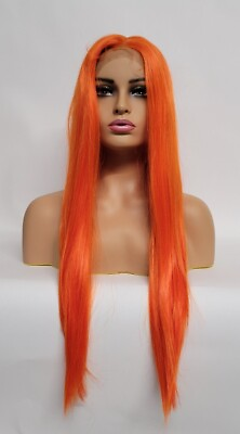 #ad LACE FRONT LONG STRAIGHT WIG NEON ORANGE COSPLAY MANECONCEPT PREMIUM SYNTHETIC