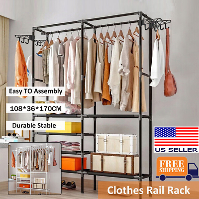 #ad Heavy Duty Adjustable Closet Storage Shelf Metal Garment Rack Clothes Organizer