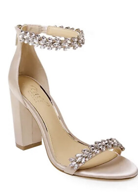 #ad JEWEL BADGLEY MISCHKA satin and crystal block heels with zip back NEW Size 6.5