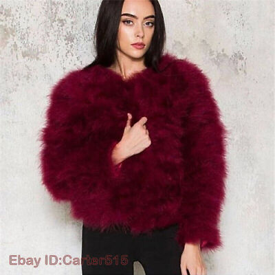 #ad New Real Ostrich Feather Fur Coat Women#x27;s Gift Jacket Winter Thick Warm Overcoat