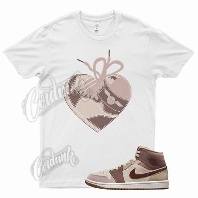 #ad White HEART T Shirt for Air J1 1 Mid Brown Tan Dark Pony Smoky Mauve