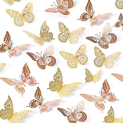 #ad SAOROPEB 3D Butterfly Wall Decor 48 Pcs 4 Styles 2 Color 3 Sizes Removable Met
