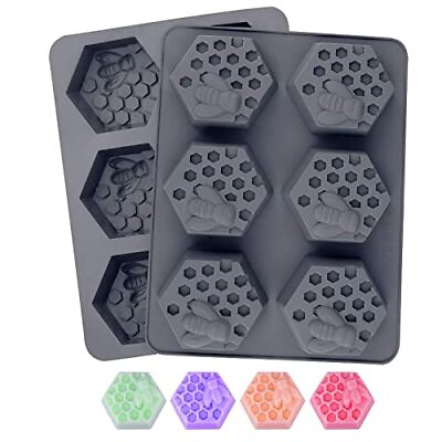 #ad DD life 2Pcs 3D Bee Silicone Soap Molds Hexagonal Honeycomb Silicone Molds for