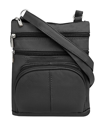 Roma Leathers Genuine Leather Multi Pocket Crossbody Purse Bag XL