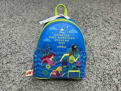 #ad NEW Run Disney Parks Loungefly Backpack Princess Half Marathon Ariel Blue Green
