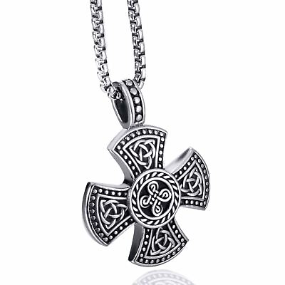 #ad Stainless Steel Celtic Knot Trinity Knot Triquetra Cross Magic Pendant Necklace