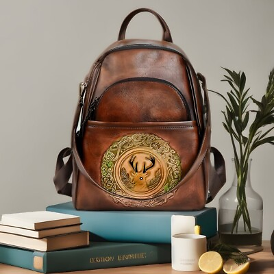 Handmade Genuine Leather Backpack for Women Vintage Laptop Bag Travel Daypack